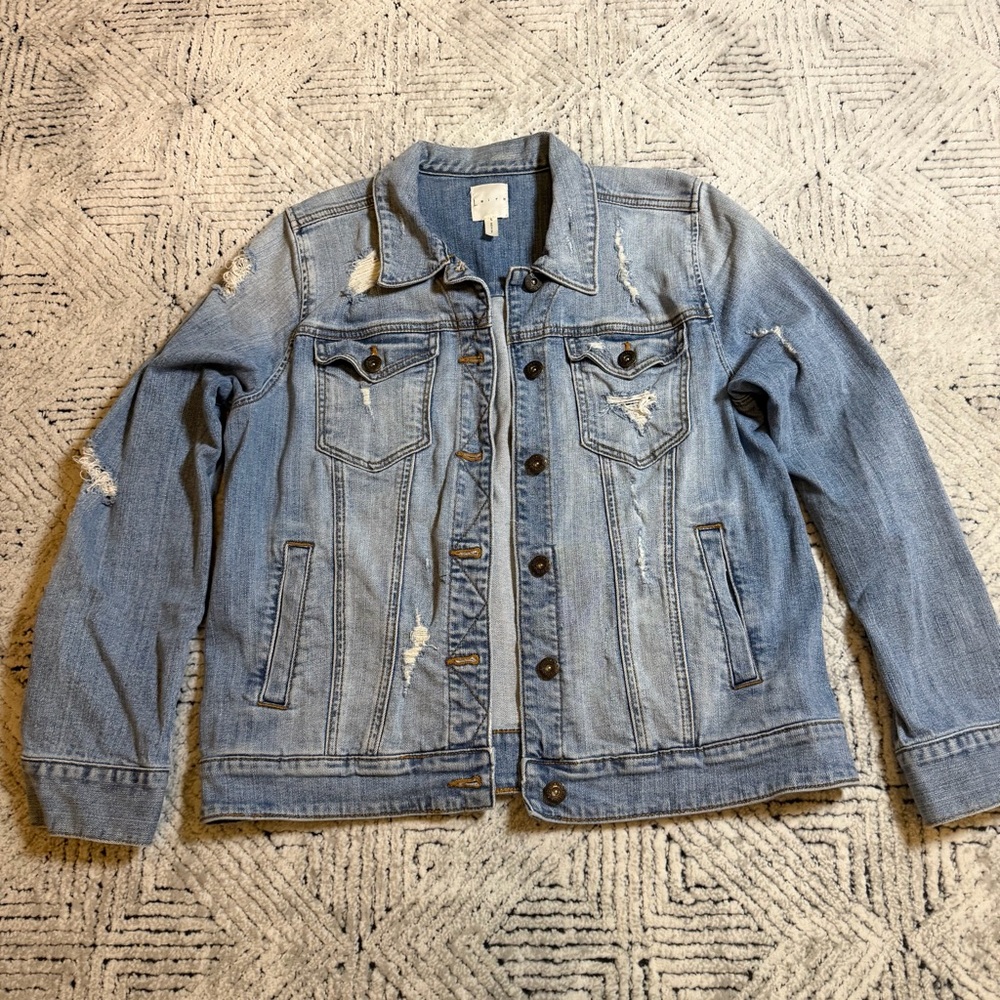 Leith Distressed Denim‎ Jacket Size Small